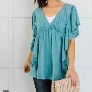 NWOT, Dusty Teal, Kori America Kimono Style Blouse - Size Medium